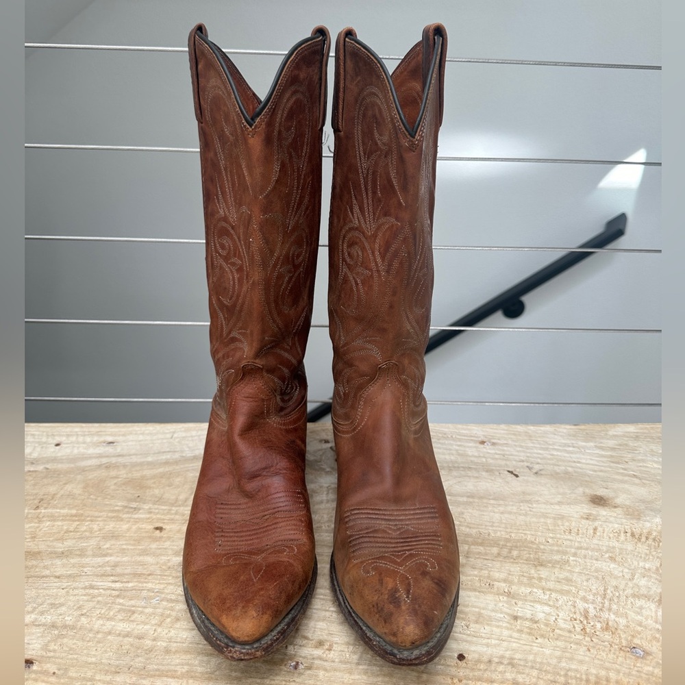 Dan Post Vintage Brown Leather Western Cowboy Boots Embroidered | Size 9.5 - Picture 4 of 9